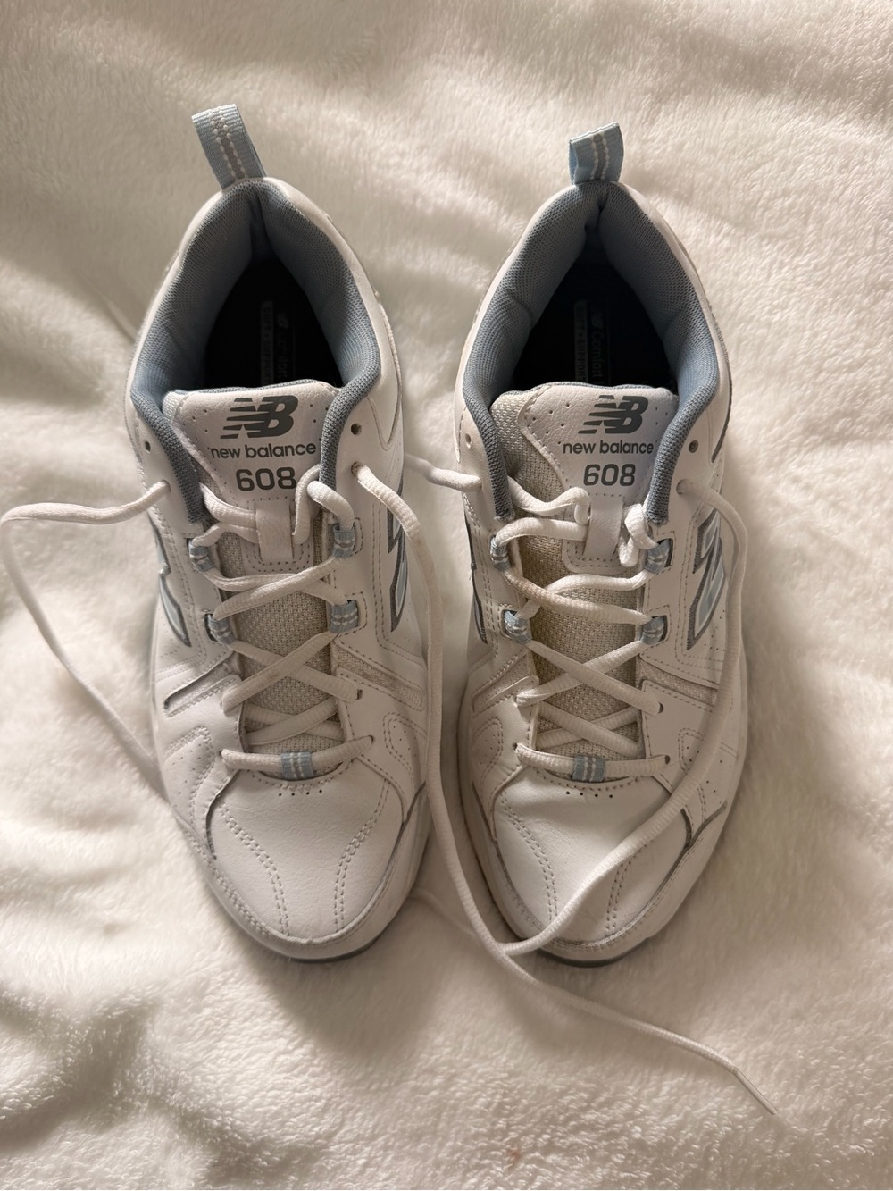 New Balance White & Light Gray 608 Sneakers